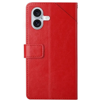 HT01 For iPhone 16 Plus Case Flip Leather Wallet Phone Cover with Y-Shaped Lines