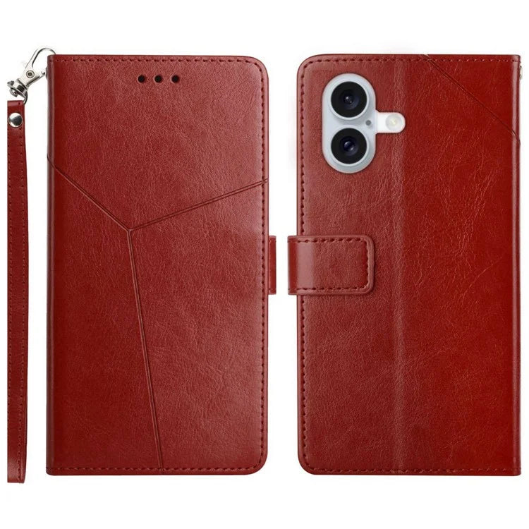HT01 For iPhone 16 Plus Case Flip Leather Wallet Phone Cover with Y-Shaped Lines
