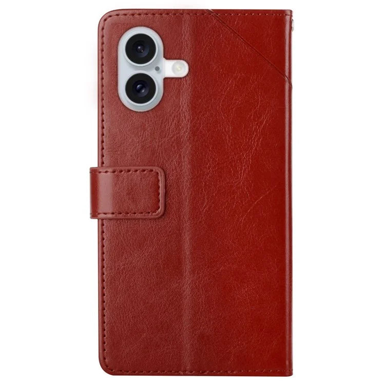 HT01 For iPhone 16 Plus Case Flip Leather Wallet Phone Cover with Y-Shaped Lines