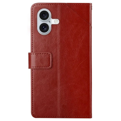 HT01 For iPhone 16 Plus Case Flip Leather Wallet Phone Cover with Y-Shaped Lines