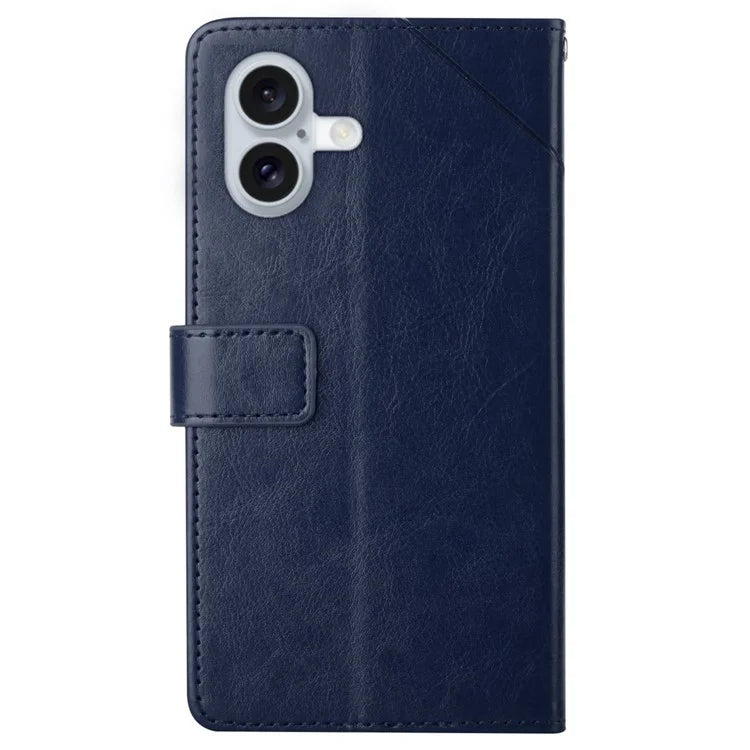 HT01 For iPhone 16 Plus Case Flip Leather Wallet Phone Cover with Y-Shaped Lines