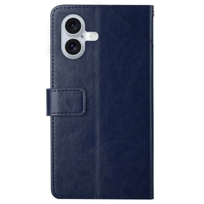 HT01 For iPhone 16 Plus Case Flip Leather Wallet Phone Cover with Y-Shaped Lines