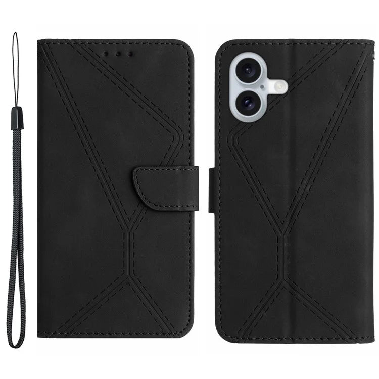 HT05 For iPhone 16 Plus Stand Case Anti-Drop Card Slots Leather Phone Cover