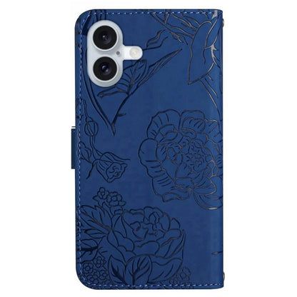 HT03 For iPhone 16 Stand Case PU Leather Phone Cover Butterfly Flower Imprinted