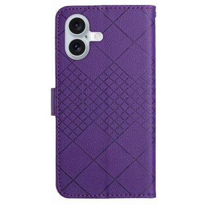 HT06 For iPhone 16 Case Leather Wallet Phone Cover Litchi Texture Rhombus Pattern