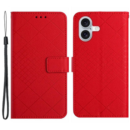 HT06 For iPhone 16 Case Leather Wallet Phone Cover Litchi Texture Rhombus Pattern