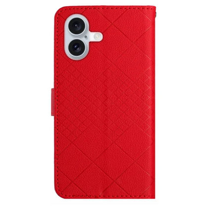 HT06 For iPhone 16 Case Leather Wallet Phone Cover Litchi Texture Rhombus Pattern