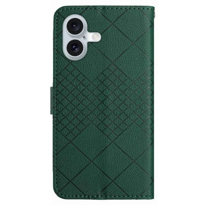 HT06 For iPhone 16 Case Leather Wallet Phone Cover Litchi Texture Rhombus Pattern