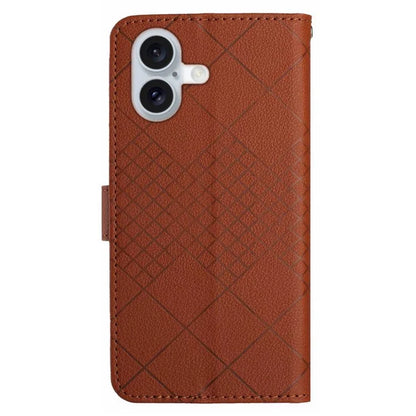 HT06 For iPhone 16 Case Leather Wallet Phone Cover Litchi Texture Rhombus Pattern