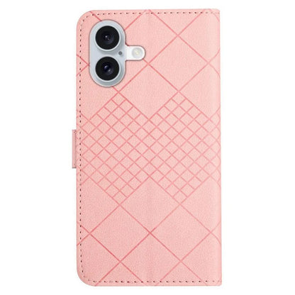 HT06 For iPhone 16 Case Leather Wallet Phone Cover Litchi Texture Rhombus Pattern