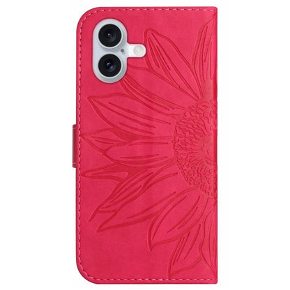 HT04 For iPhone 16 Case Sunflower Imprint Leather Wallet Phone Cover with Hand Strap