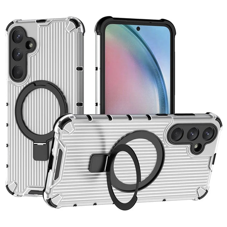 For Samsung Galaxy A55 5G Magnetic Case Kickstand Stripe Design PC+TPU Phone Cover