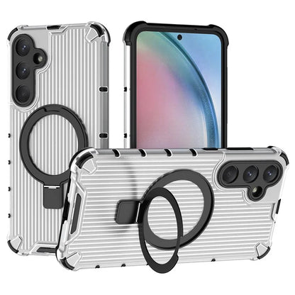 For Samsung Galaxy A55 5G Magnetic Case Kickstand Stripe Design PC+TPU Phone Cover