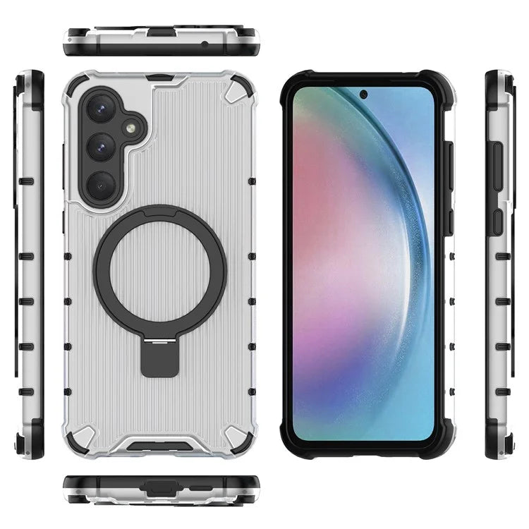 For Samsung Galaxy A55 5G Magnetic Case Kickstand Stripe Design PC+TPU Phone Cover