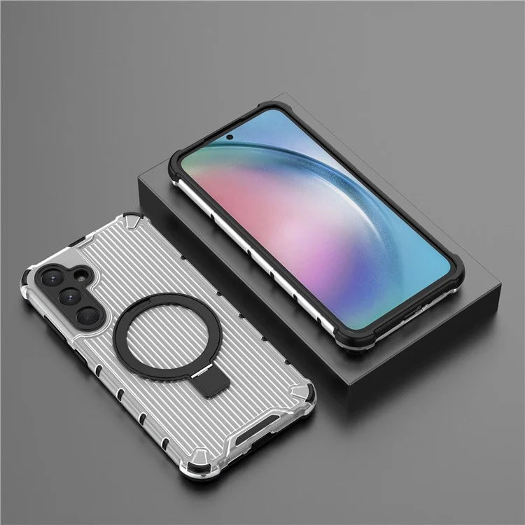 For Samsung Galaxy A55 5G Magnetic Case Kickstand Stripe Design PC+TPU Phone Cover