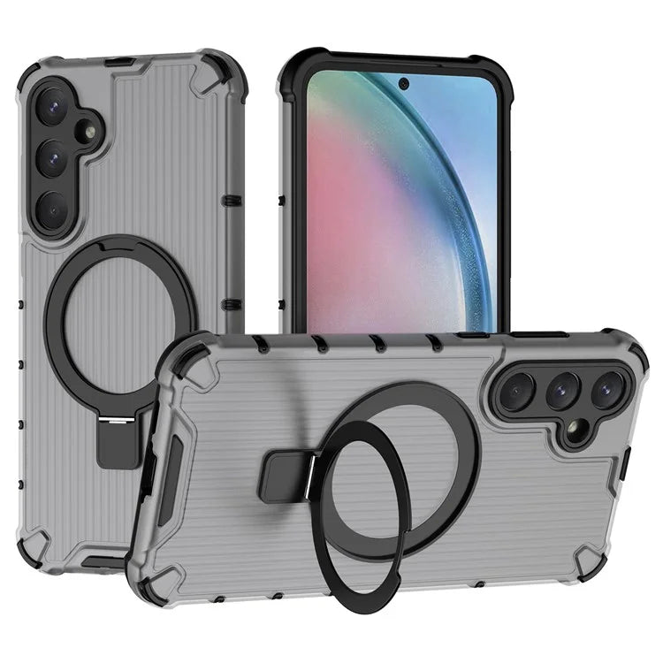 For Samsung Galaxy A55 5G Magnetic Case Kickstand Stripe Design PC+TPU Phone Cover