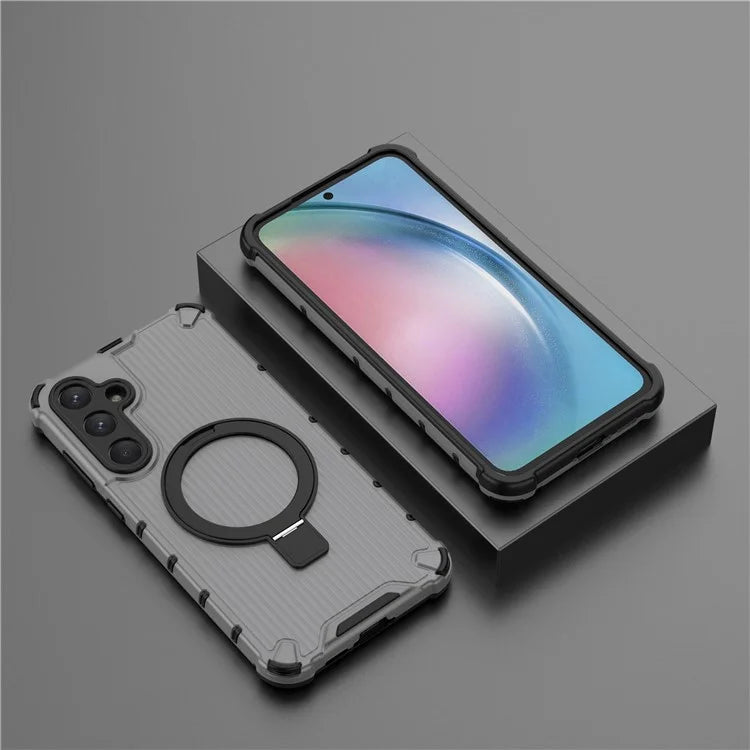 For Samsung Galaxy A55 5G Magnetic Case Kickstand Stripe Design PC+TPU Phone Cover