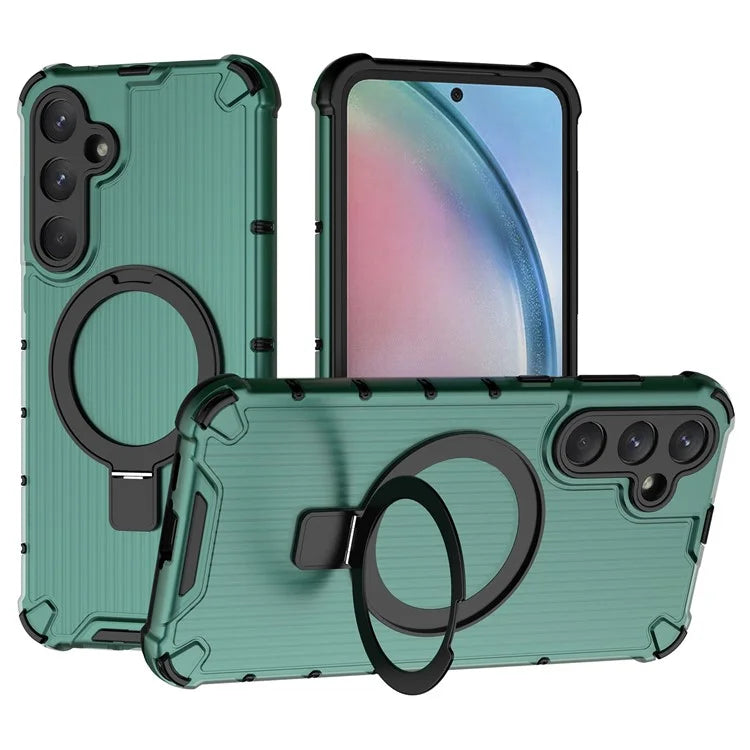 For Samsung Galaxy A55 5G Magnetic Case Kickstand Stripe Design PC+TPU Phone Cover