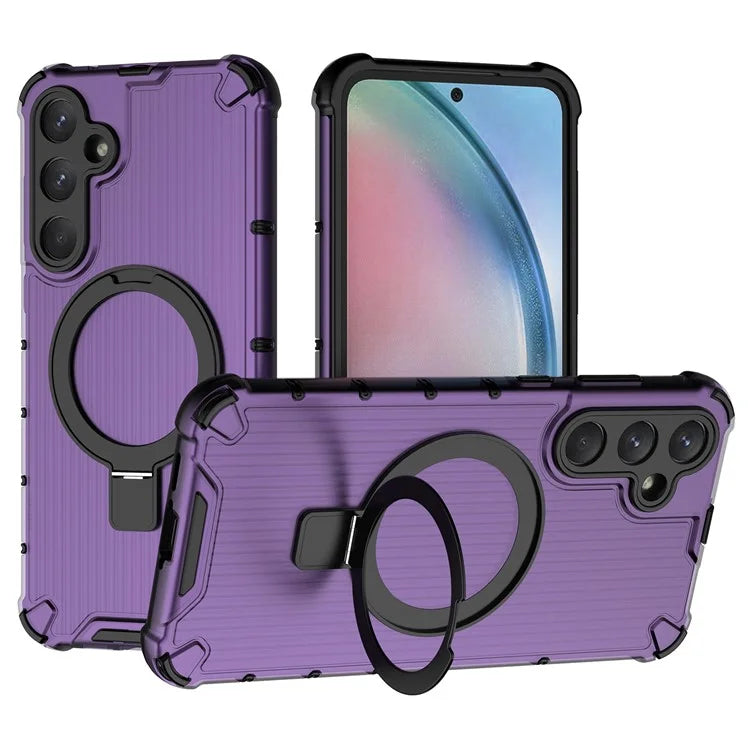 For Samsung Galaxy A55 5G Magnetic Case Kickstand Stripe Design PC+TPU Phone Cover