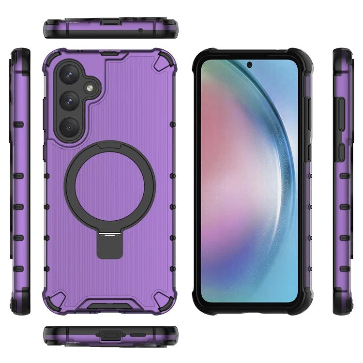 For Samsung Galaxy A55 5G Magnetic Case Kickstand Stripe Design PC+TPU Phone Cover