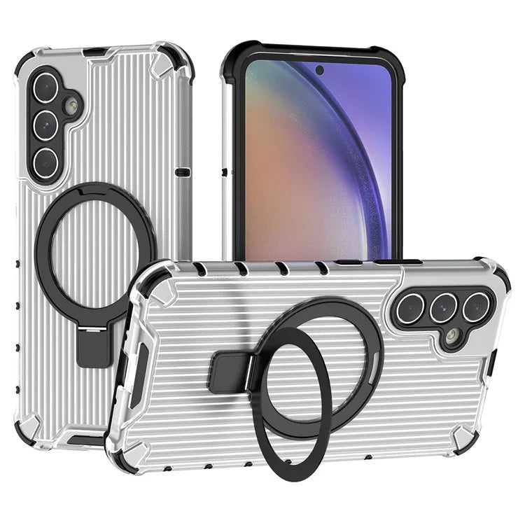 For Samsung Galaxy A54 5G Case Magnetic Kickstand PC+TPU Phone Cover Stripe Design