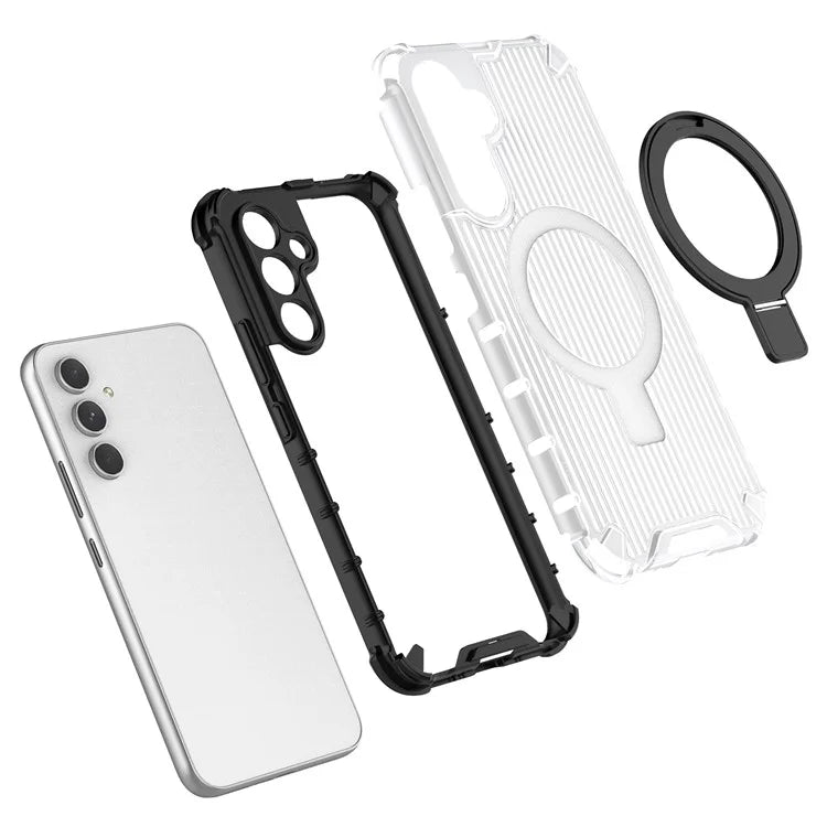 For Samsung Galaxy A54 5G Case Magnetic Kickstand PC+TPU Phone Cover Stripe Design