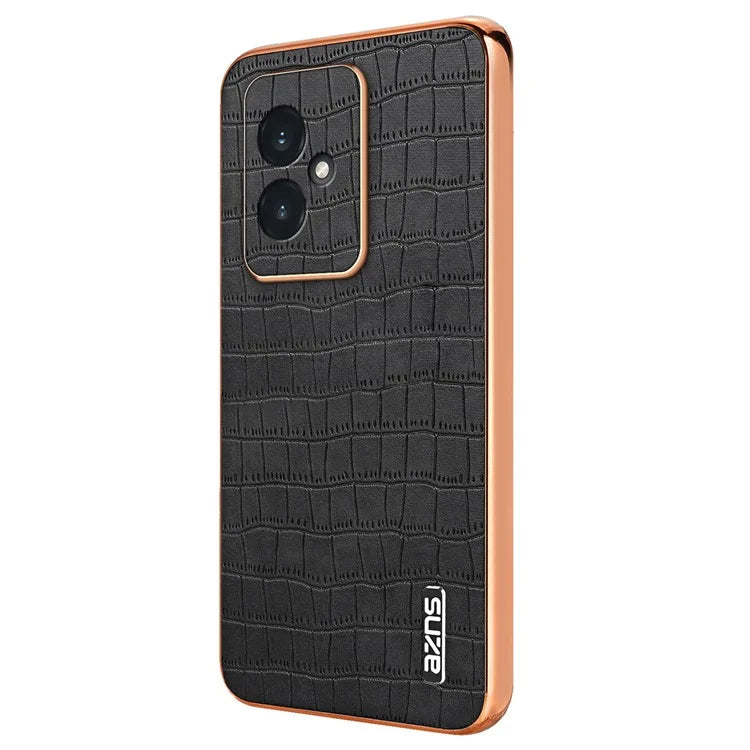 AZNS For Honor 100 5G Case Crocodile Texture Leather+TPU Cover Electroplating Frame
