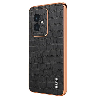 AZNS For Honor 100 5G Case Crocodile Texture Leather+TPU Cover Electroplating Frame