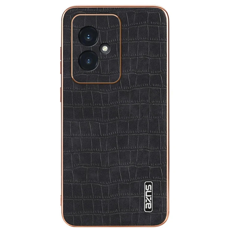 AZNS For Honor 100 5G Case Crocodile Texture Leather+TPU Cover Electroplating Frame