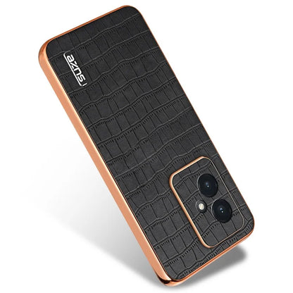 AZNS For Honor 100 5G Case Crocodile Texture Leather+TPU Cover Electroplating Frame