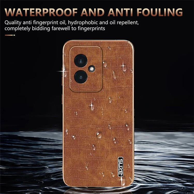 AZNS For Honor 100 5G Case Crocodile Texture Leather+TPU Cover Electroplating Frame