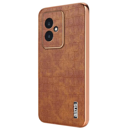 AZNS For Honor 100 5G Case Crocodile Texture Leather+TPU Cover Electroplating Frame