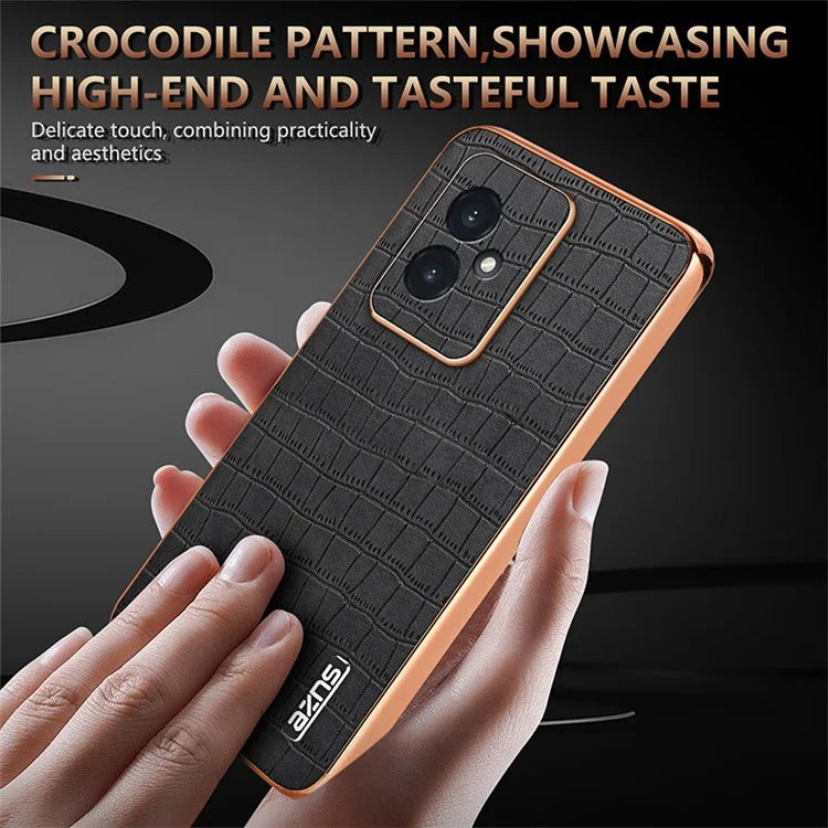 AZNS For Honor 100 5G Case Crocodile Texture Leather+TPU Cover Electroplating Frame