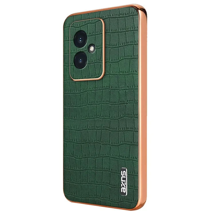 AZNS For Honor 100 5G Case Crocodile Texture Leather+TPU Cover Electroplating Frame