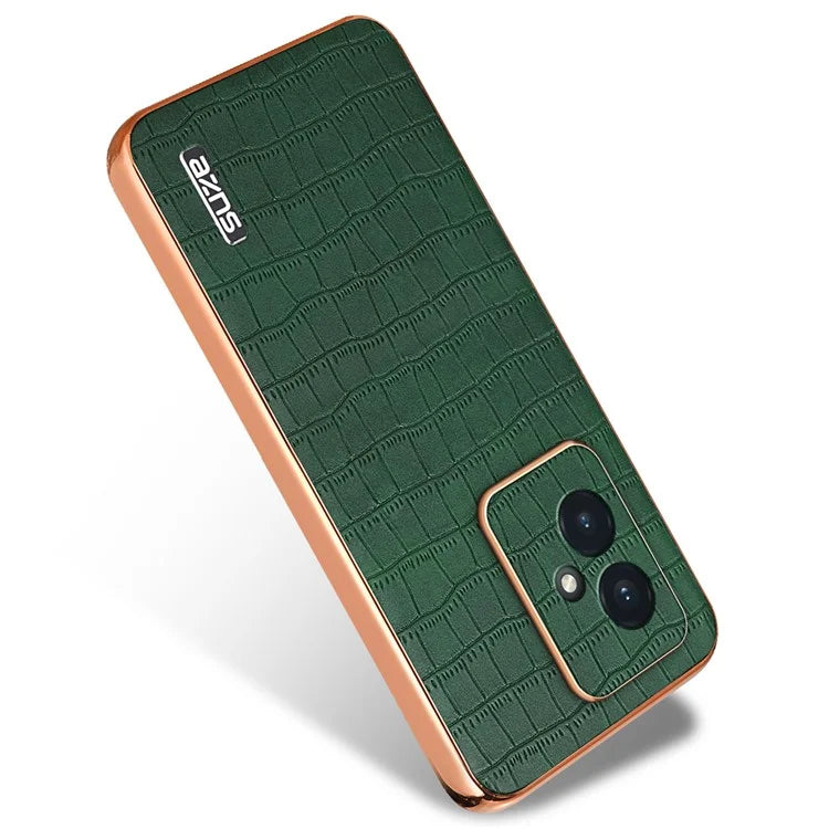 AZNS For Honor 100 5G Case Crocodile Texture Leather+TPU Cover Electroplating Frame