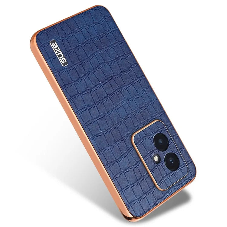 AZNS For Honor 100 5G Case Crocodile Texture Leather+TPU Cover Electroplating Frame
