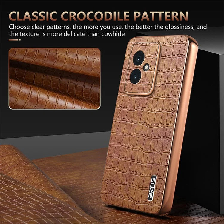 AZNS For Honor 100 5G Case Crocodile Texture Leather+TPU Cover Electroplating Frame