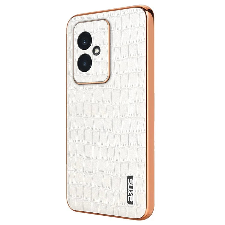 AZNS For Honor 100 5G Case Crocodile Texture Leather+TPU Cover Electroplating Frame