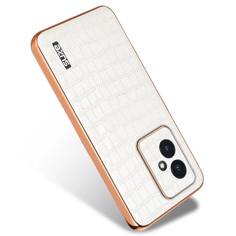 AZNS For Honor 100 5G Case Crocodile Texture Leather+TPU Cover Electroplating Frame