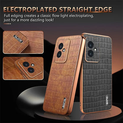 AZNS For Honor 100 5G Case Crocodile Texture Leather+TPU Cover Electroplating Frame