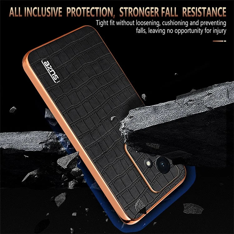 AZNS For Honor 100 5G Case Crocodile Texture Leather+TPU Cover Electroplating Frame