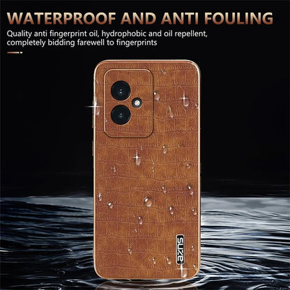 AZNS For Honor 100 5G Case Crocodile Texture Leather+TPU Cover Electroplating Frame