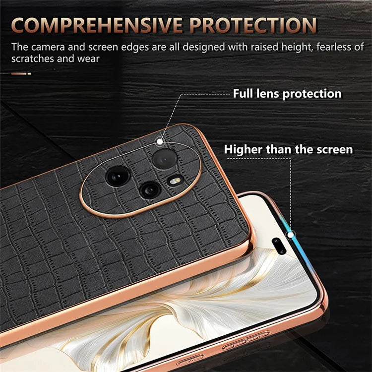AZNS For Honor 100 Pro 5G Case Crocodile Texture Leather Covered TPU Phone Cases