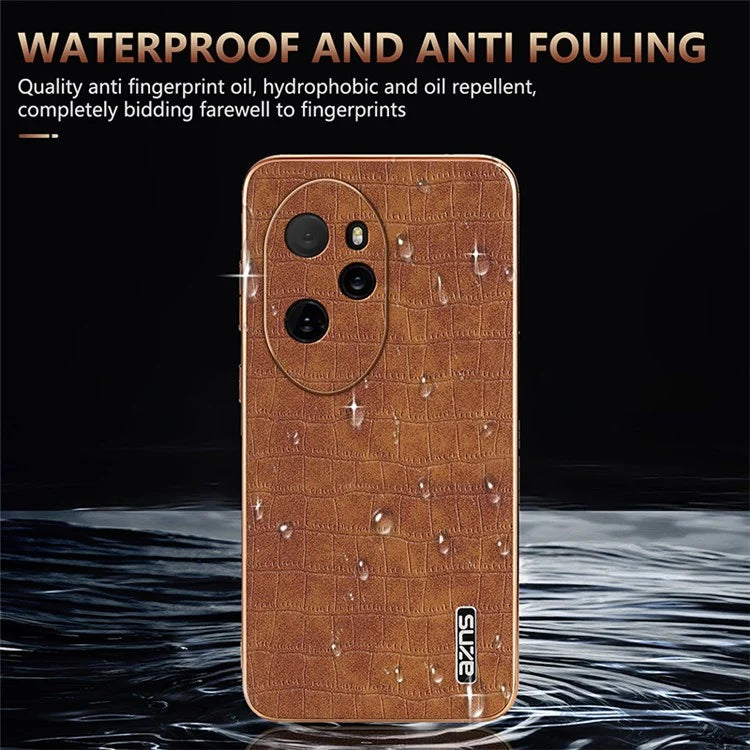 AZNS For Honor 100 Pro 5G Case Crocodile Texture Leather Covered TPU Phone Cases