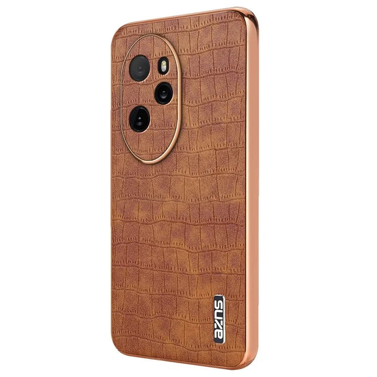 AZNS For Honor 100 Pro 5G Case Crocodile Texture Leather Covered TPU Phone Cases