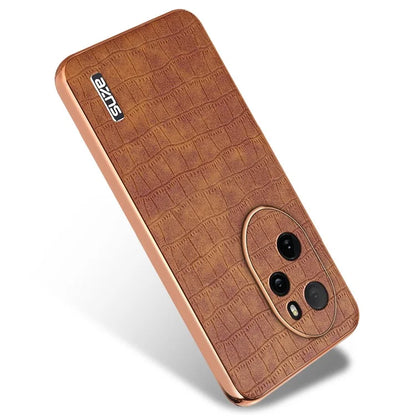 AZNS For Honor 100 Pro 5G Case Crocodile Texture Leather Covered TPU Phone Cases