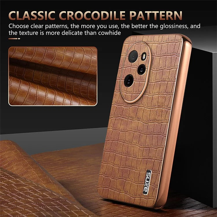 AZNS For Honor 100 Pro 5G Case Crocodile Texture Leather Covered TPU Phone Cases