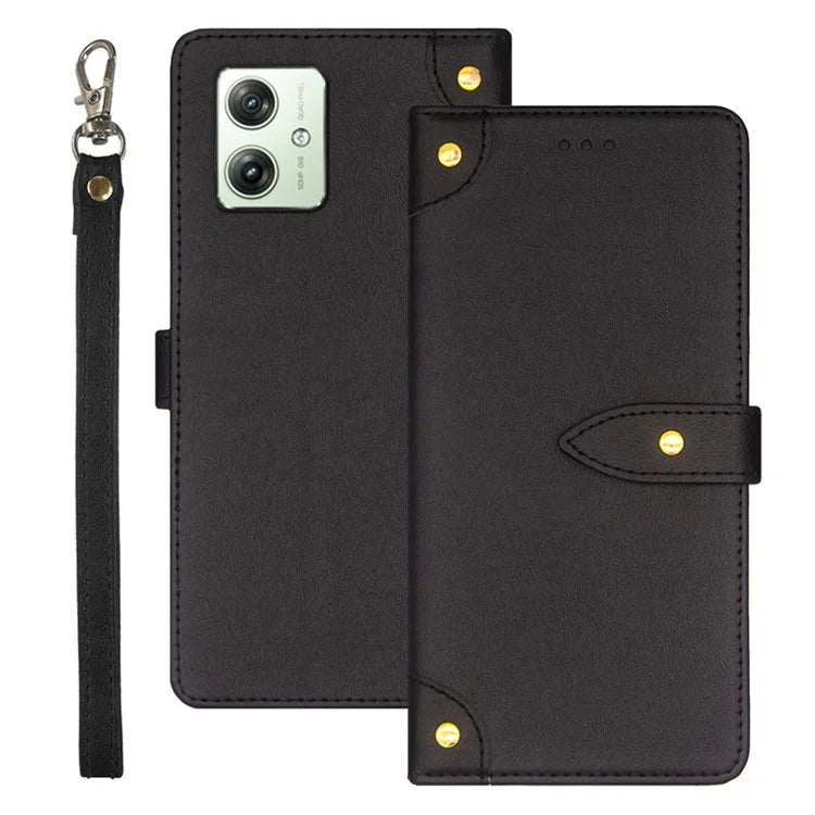 IDEWEI For Motorola Moto G64 5G Case Leather Phone Cover Gold Button 3 Card Holder