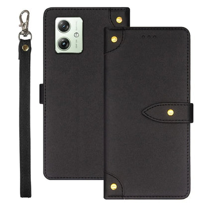 IDEWEI For Motorola Moto G64 5G Case Leather Phone Cover Gold Button 3 Card Holder