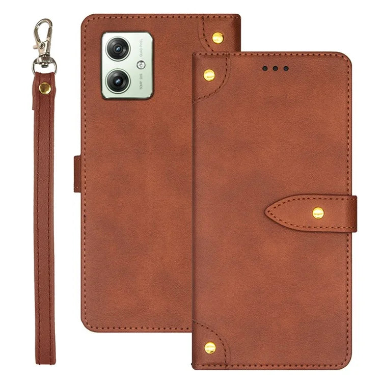 IDEWEI For Motorola Moto G64 5G Case Leather Phone Cover Gold Button 3 Card Holder